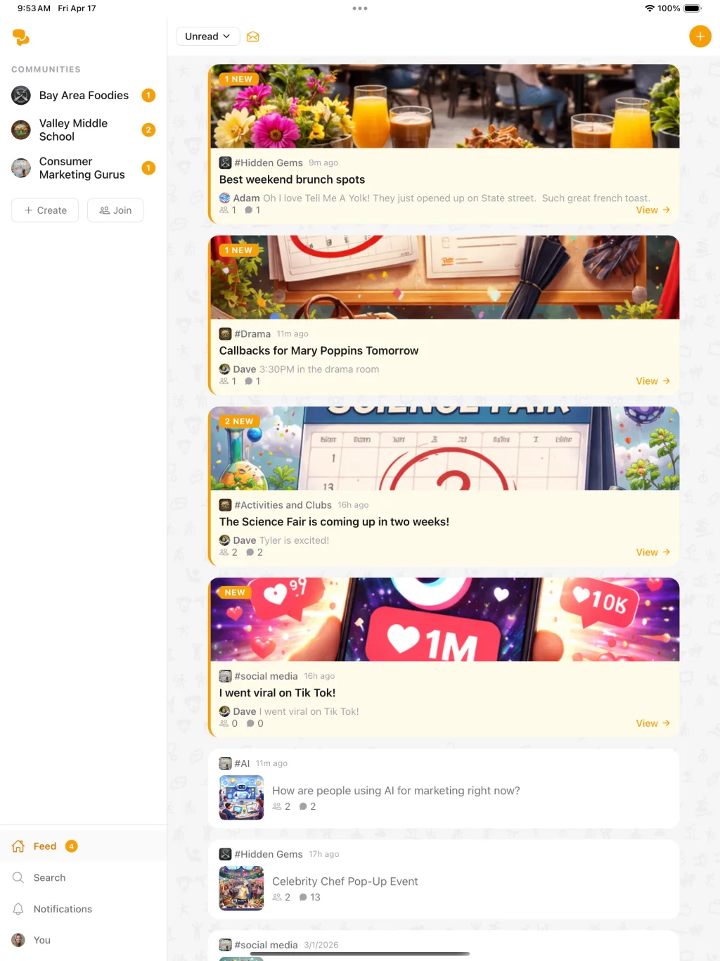 YipYap feed on iPad